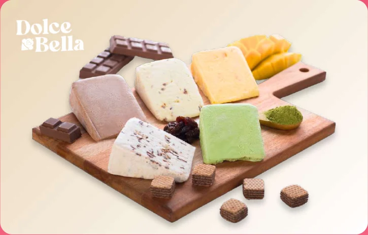 Pilihan slice ice cream Es Brasil dan Dolce Bella